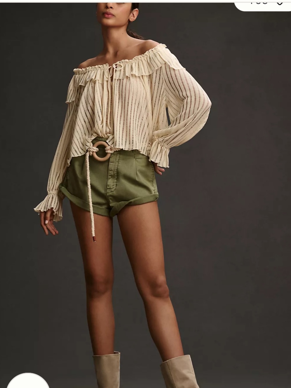 By Anthropologie Long-Sleeve Sheer Striped Crop Blouse - Picture 5 of 11
